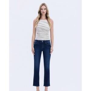 NEW VERVET BY FLYING MONKEY kinley mid rise slim straight jeans in navy blue